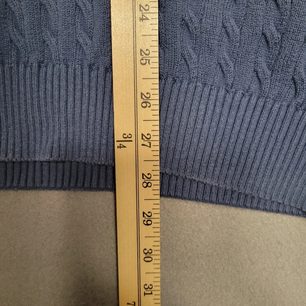 Lacoste Mens Blue‎ Cable Knit Crew Neck Sweater Sz 9 4XL Embroidered Logo Cotton